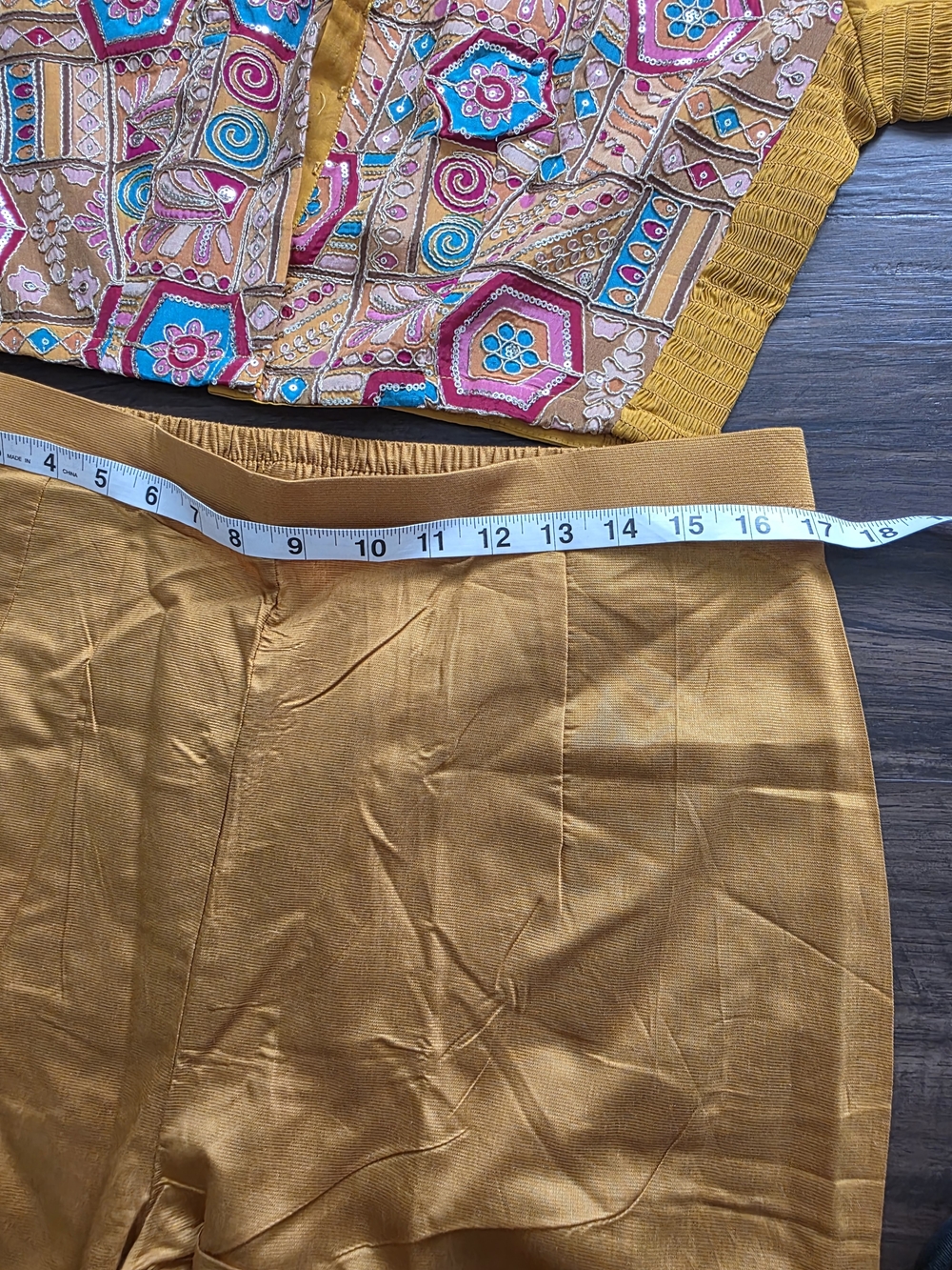 Indian Embroidered 2 Pc Set Crop Top Pants Gold Boho Festival Women's XL NWT - Picture 4 of 7
